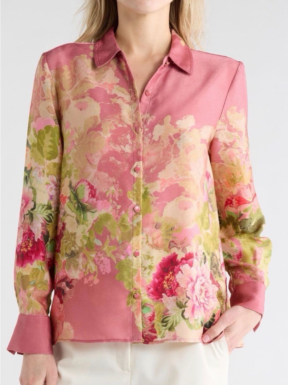 Jason Wu Pink Floral Button-Front Blouse S msrp $98